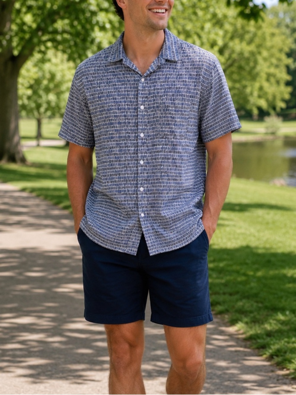 L.L.  Bean organic cotton blue mens size xl tall button front short sleeve shirt
